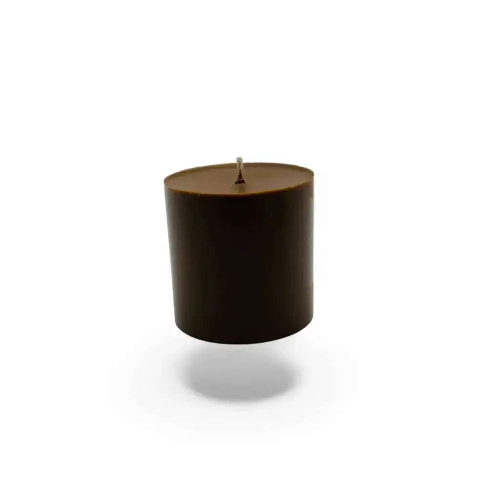 Chocolate Candles Scented Soy Pillar - round design, clean burn, long-lasting chocolate aroma.