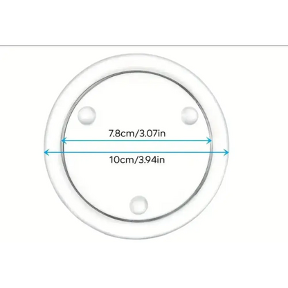 Round transparent glass candle holder plate with dimensions labeled, showing 10cm outer and 7.8cm inner diameter.