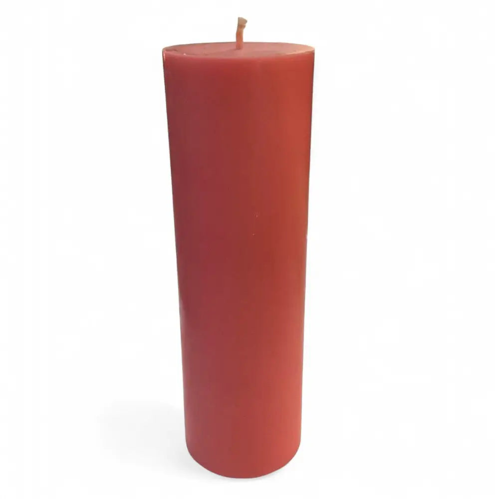 Honeysuckle Candles scented soy pillar in vibrant red design, hand-poured for floral and fruity bliss.