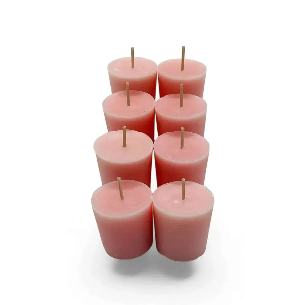 Honeysuckle votive candles in pink, ideal for weddings and cozy gatherings.