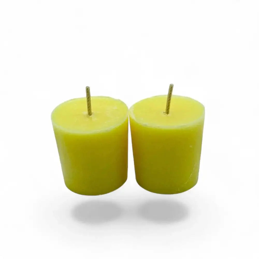 Jasmine scented soy votive candles in yellow, perfect for weddings and gatherings.