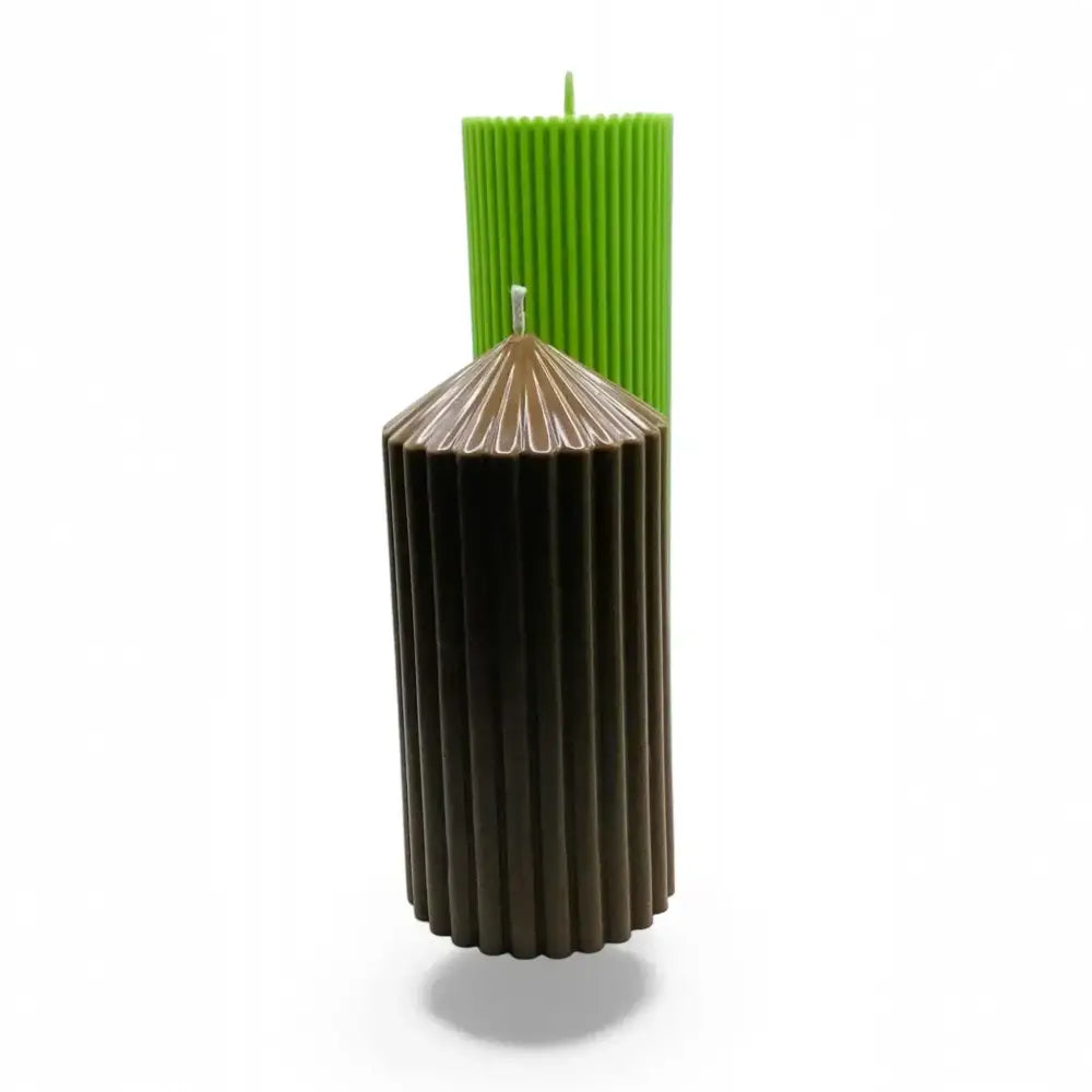 Lime & Sandalwood Soy Candle Gift Set with ribbed dark brown and green candles, 410g and 460g, luxury scented.