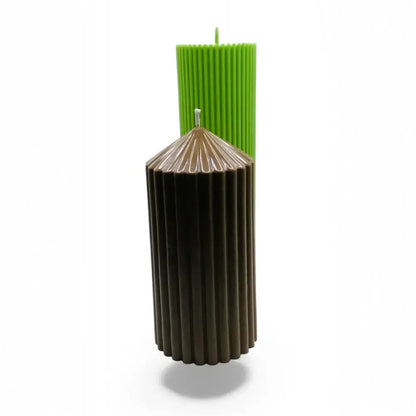 Lime & Sandalwood Soy Candle Gift Set with ribbed dark brown and green candles, 410g and 460g, luxury scented.