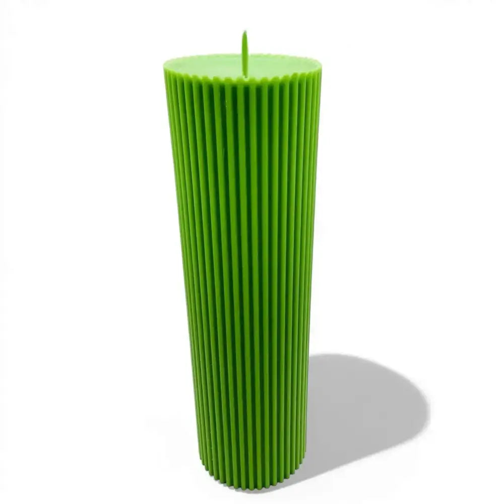 Green ribbed candle, part of Lime & Sandalwood Soy Candle Gift Set.