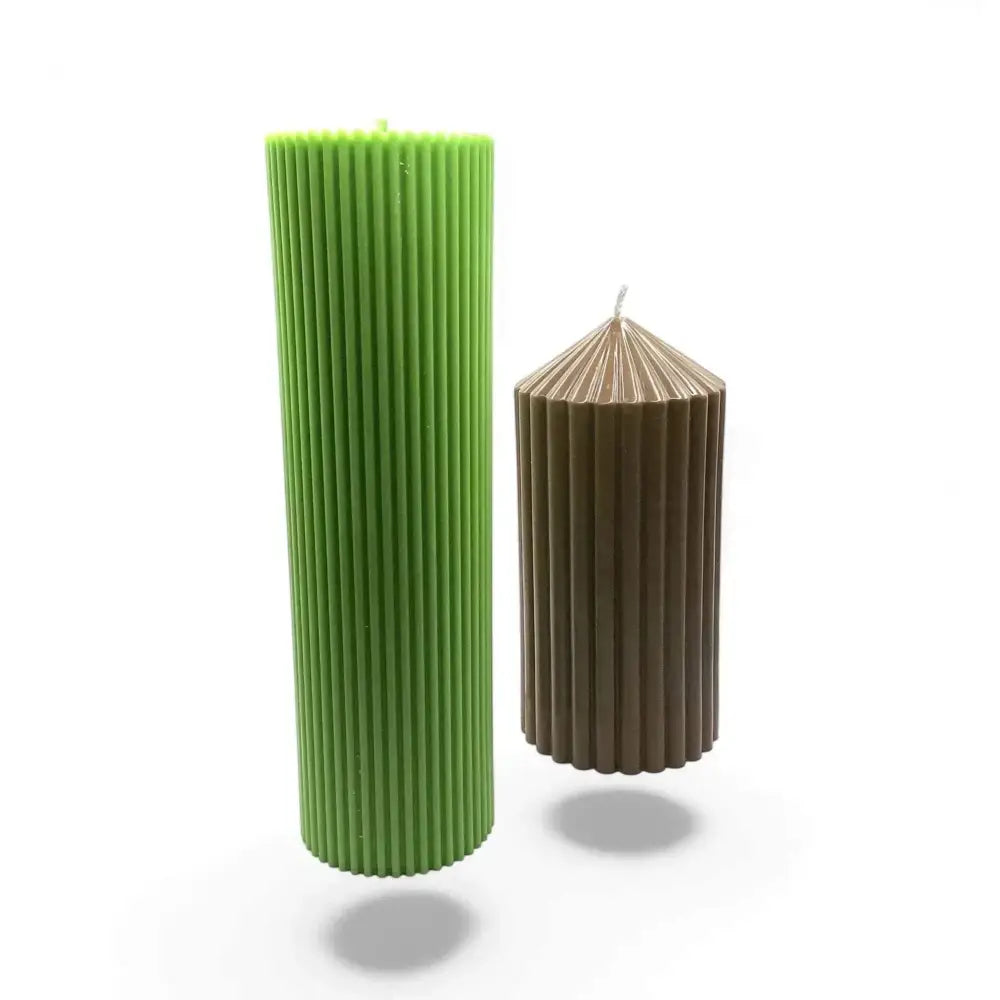 Lime & Sandalwood soy candle gift set with green and dark brown ribbed candles.