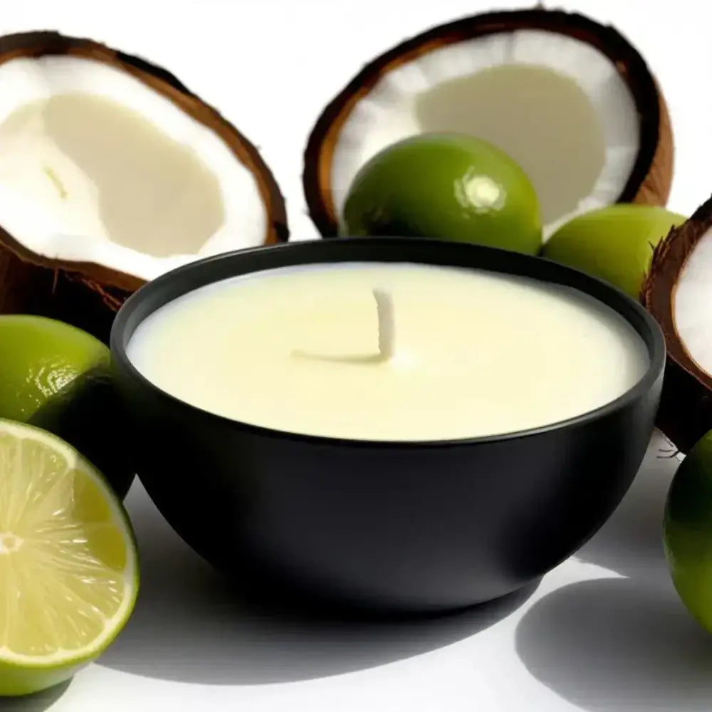 Set of 4 soy mini candles in amber jars with summer scents like coconut lime.