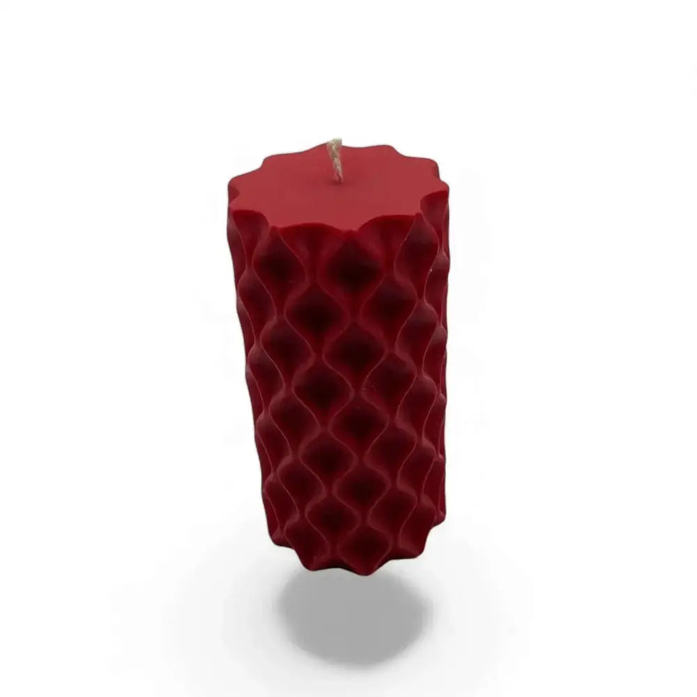 Vanilla Cinnamon Scented Soy Pillar Wavy Candle with Artistic Design.