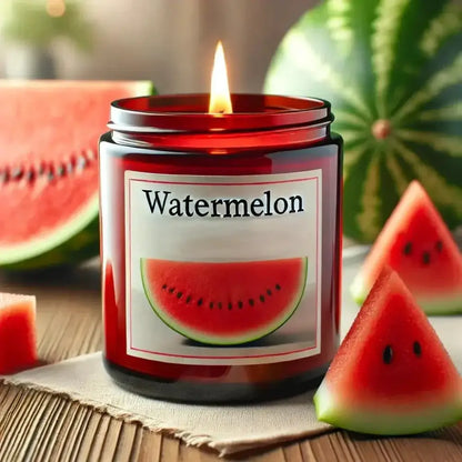 Watermelon Candle - Scented Soy with fruity watermelon and cucumber aroma, in a vibrant jar, perfect for a refreshing summer atmosphere.