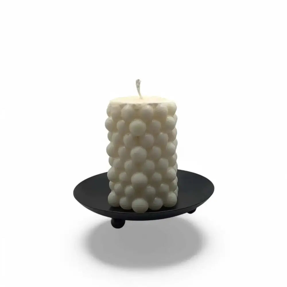 Round Wrought Iron Candle Holder with Matte Black Finish and Secure Feet for Stability