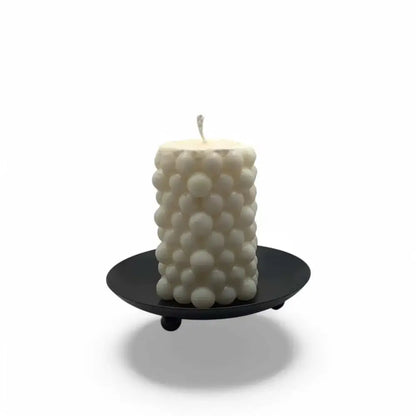 Round Wrought Iron Candle Holder with Matte Black Finish and Secure Feet for Stability